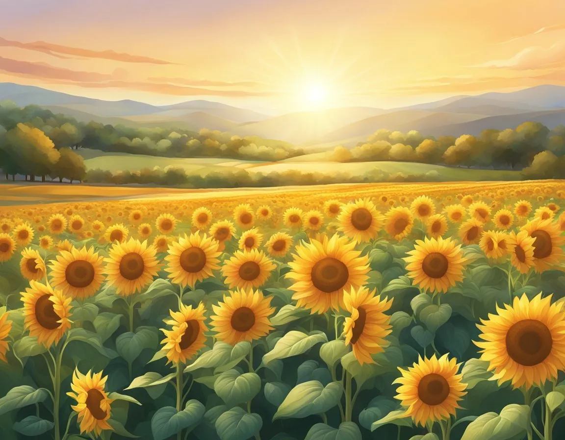 A glowing sunflower fields with a gentle breeze, showcasing the natural and radiant effects of Elta MD skincare products