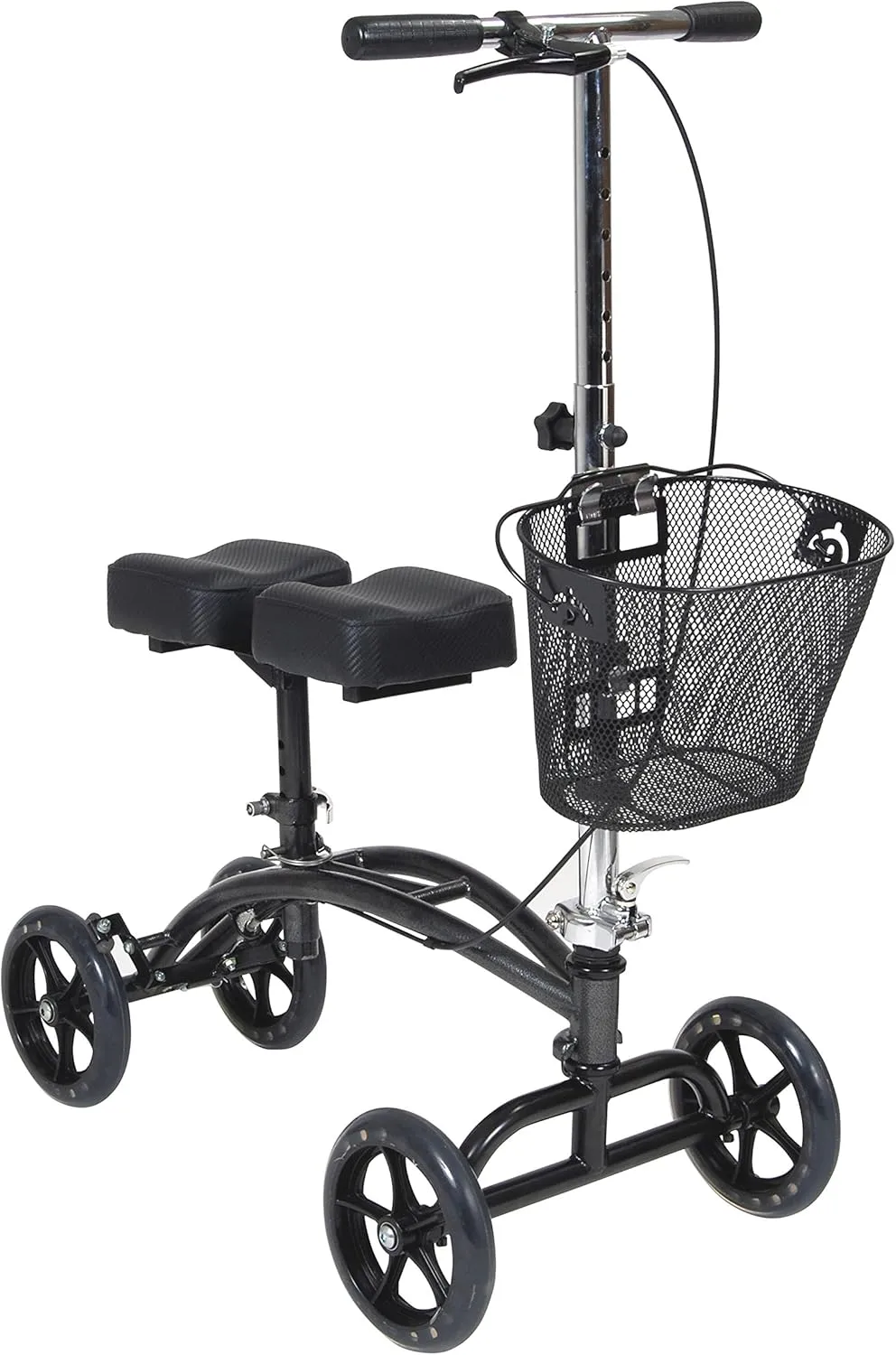 Drive Medical 796 Adjustable Height Steerable Knee Walker Knee Scooter Leg Walker Crutch Alternative, Dual Pad with Basket and Hand Brake 300 Pound Weight Cap