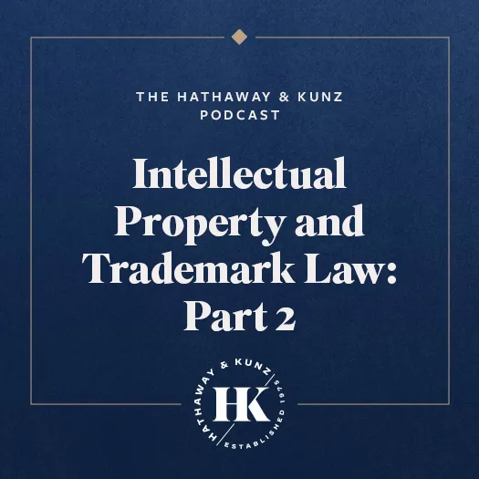 24-HATHAWAYKUNZ-0070_Podcast_Jan2025 Supporting image for podcast episode about intellectual property and trademark law