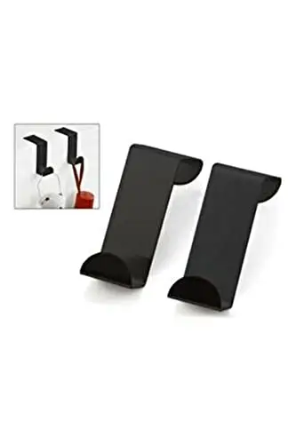 meditroia Pack of 4 Stainless Steel Reversible Over Door Cabinet Drawer Hooks Office Kitchen Towel Coat Hooks Rack (Black)