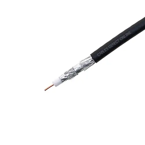 Cables Direct Online RG6 Coaxial Cable Quad Shield Bulk, 18 Gauge Copper Clad Steel (CCS) Conductor, Aluminum Braid, PVC Jacket, Reel Box, 1000ft, Black