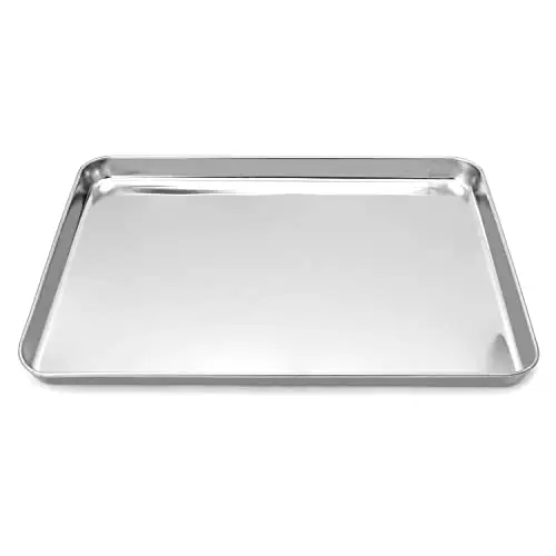 QWORK 304 Stainless Steel Instrument Tray, Metal Parts Tray, Salon Tool Tray, Workspace Organizer Trays for Lab Instruments, 15 3/4"×11-13/16"×15/16"