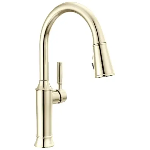 Delta Renaldi Polished Nickel Kitchen Faucet with Pull Down Sprayer, Modern Single Hole Kitchen Sink Faucet, Single Handle, Lumicoat Polished Nickel 9184-PN-PR-DST