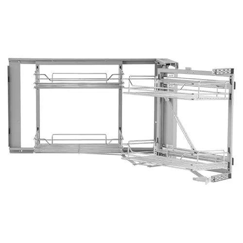 VEVOR 18" W Opening Blind Corner Pull Out Organizer, 2 Tier 4 Shelf Kitchen Cabinet Organizer, Magic Chrome Carbon Steel Storage Basket, Slide Out Storage Organizer, Left & Right Open Compatible