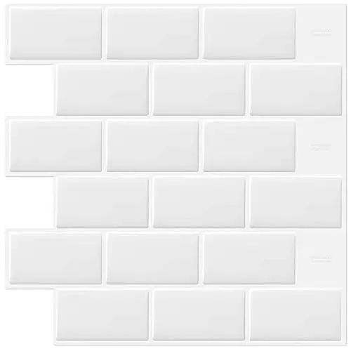 DEWOO White Peel and Stick Backsplash Subway Tile Self Adhesive Wall Tiles for Kitchen Bathroom, 10-Sheet, 12"×12"