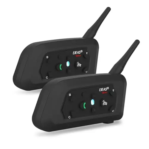 EJEAS V6 Pro Bluetooth Communication Systems Headset with 1200m Waterproof/Noise Reduction/Hands-Free Calls/Music & GPS, Motorbike/ATV/Dirt Bike/Skiing/Motorcycle Helmet Intercom(2 Pack)