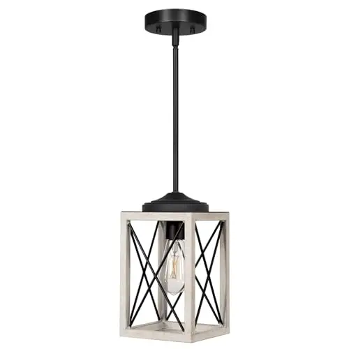 DEWENWILS Pendant Light, Metal Pendant Light Fixtures with Wooden Grain Finish, 48" Adjustable Pipes for Flat and Slop Ceiling, Hanging Ceiling Lamp for Kitchen, Living Room, Bedroom, E26 Base