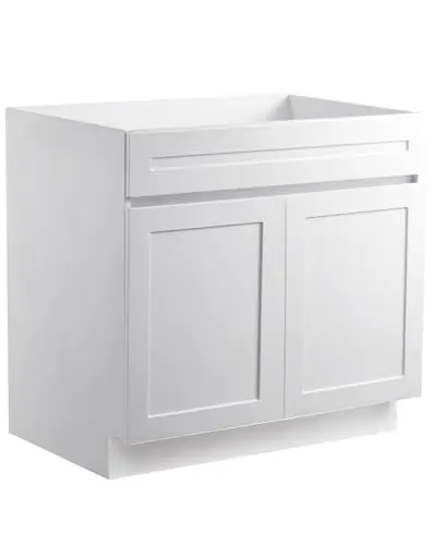 VEVOR White Shaker Base Cabinet, 36-Inch Unassembled Sink Base Cabinet, 36" W x 24" D x 34.5" H Ready to Assemble Cabinet with Soft-Close Doors and Adjustable Shelf, for Home Office