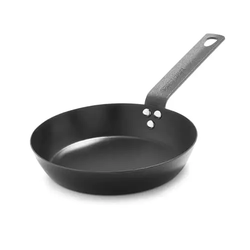 Merten & Storck Pre-Seasoned Carbon Steel 8” Frying Pan Skillet, Use on Induction, Stove and Grill, Durable, Even-Heating, for Searing, Grilling, Oven Use, and Campfire, Indoor/Outdoor