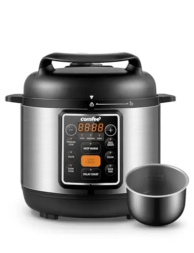 COMFEE’ 7-in-1 Small Electric Pressure Cooker, Slow Cooker, Steamer, Sauté, Sous Vide, Warmer, Multi Cooker with Natural Ceramic Coated Non-Stick Pot, 3 Quarts