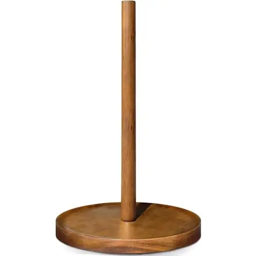 NESAPTO Paper Towel Holder Countertop, Wooden Standing Paper Towel Roll Stand for Rustic Farmhouse & Cottagecore Decor, Kitchen Bathroom Essential, Brown