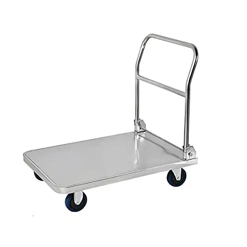 Push Cart Stainless Steel Platform Truck Foldable Handle Thicken Panel for Luggage Tools Appliances Transport High Bearing Capacity Push Cart Platform Hand Truck (304 60
