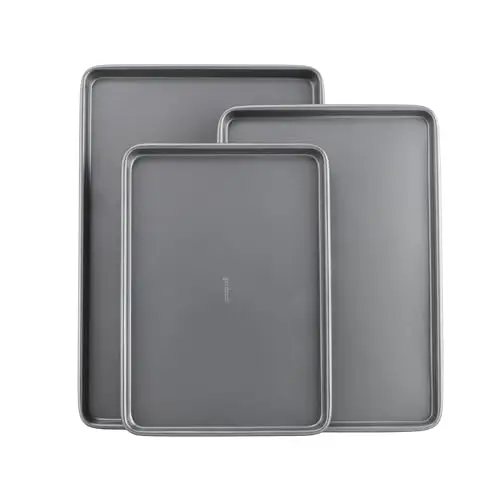 GoodCook Everyday Nonstick Baking Sheet Set, 3 Pack Includes Small (13×9) Medium (15×1) and Large (17×11) Pans Carbon Steel Construction Cookie Sheets Bakeware Set, Gray