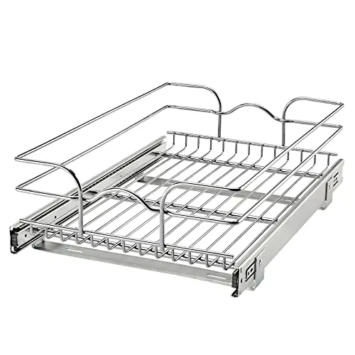Rev-A-Shelf Steel Wire Pullout Drawer Organizer Shelf for Kitchen Cabinets, Slide Out Storage Basket, Min Opening Width of 14.5", 15" x 22", 5WB1-1522CR-1