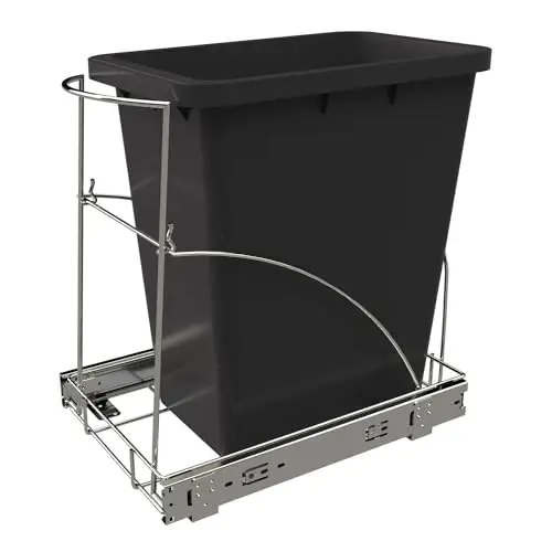 Pull Out Trash Can Under Cabinet & Under Sink - Heavy Duty Sliding Adjustable Cabinet Garbage Can Organizer, Requires Minimum Cabinets Opening 13" W X 18" D,Chrome Finish (Waste Bin Not Included)