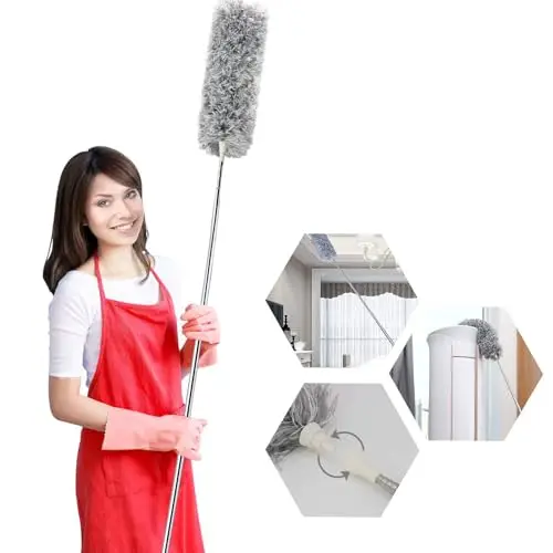 UIMO Microfiber Ceiling Fan Cleaner with 30–100" Telescopic Pole – Extendable Duster for High Ceilings and Fans, Bendable Washable Head, Reusable Cleaning Tool for Furniture, Cars, Keyboard