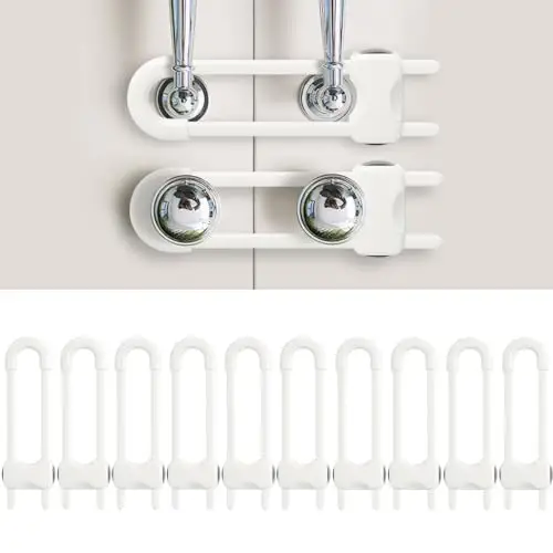 Baby Proofing Cabinets, Sliding Cabinet Locks for Babies, Adjustable U Shaped Baby Safety Locks, Childproof Cabinet Latch for Kitchen, Bathroom, Drawer, Cupboard Doors Knobs & Handles (10Pack White)