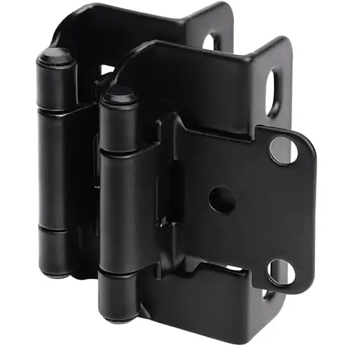 DecoBasics 2 Pack 1/2" Overlay Black Cabinet Hinges for Cabint Doors (1 Pairs) – Partial Wrap Semi-Concealed Self-Closing Face Frame Hinge for Cupboard & Kitchen Doors w/Screws & Quiet Bumpers