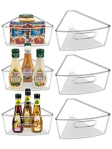 JEISSLIA Lazy Susan Cabinet Organizer Bins for 26"/ 28"/ 32" Diameter Corner Organizer, Plastic Cabinet Storage Bin, 1/8 Wedge - Food Safe, BPA Free, with Non-Slip Pads (for 28" Diameter, 6 Pack)