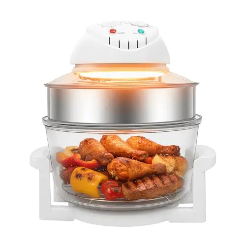 18Qt Large Glass Air Fryer – 360° Viewable Halogen & Hot‑Air Circulation Cooker, 1200–1400 W, Precise Temp Control (0–250℃), Includes Dual Racks, Expansion Ring & Tong for Family Meals