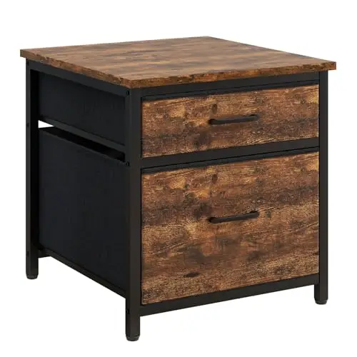 YMYNY Mini Fridge Stand with Storage, Mini Fridge Cabinet with Fabric drawers, 250lbs Heavy-Duty Compact Refrigerator Table for Home, Office, Bedroom,21.7" L x 22.8" W, Rustic Brown HBR008H