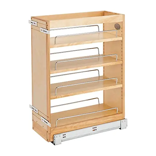 Rev-A-Shelf Pullout Base Cabinet Organizer, Adjustable Shelves for Full Height Kitchen or Vanity Cabinets, Maple Wood, 448-BC19-8C