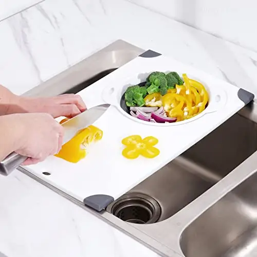 NiHome Over the Sink Cutting Board with Collapsible Colander, 2-In-1 Sink...