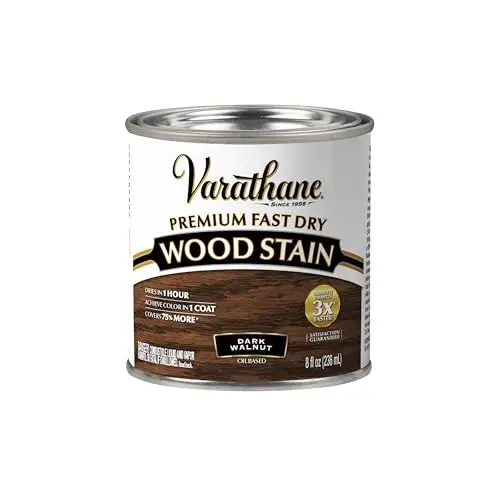Varathane Premium Fast Dry Wood Stain | 1 Hour Dry Time | 1 Coat Color | Interior Wood Stain | Furniture, Cabinets, Doors, Trim | Half Pint | Dark Walnut