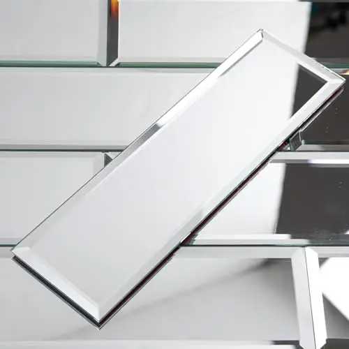 Diflart Peel and Stick Mirror Backsplash Tiles, Silver, 4x12 Inch, Beveled Mirror Subway Tiles for Kitchen Backsplash Bathroom Wall, Pack of 15 Pcs