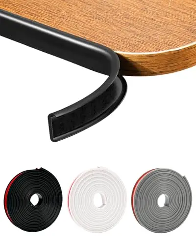 JSIWOTH U-Shape Black TPE Edge Banding 16.4Ft Self-Adhesive Flexible Edge Trim, Furniture Edge Protector & Countertop Molding (W:0.6'' H:0.2'')