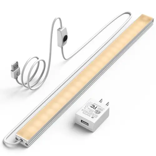 Led Under Cabinet Light, 12 Inch Led Light Bar, Warm White 3000K, Plug in Undercabinet Led Lighting, Lightweight USB Light Strip, Under Counter Lights for Kitchen/Room/Shelf/Desk/Showcase-UNO-UT