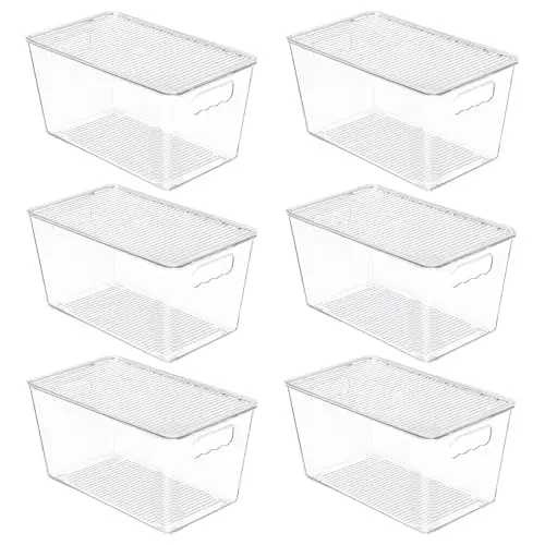 Vtopmart 6 Pack Clear Stackable Storage Bins with Lids, Medium Plastic Containers with Handle for Pantry Organizer and Storage,Perfect for Kitchen,Fridge,Cabinet, Closet,Bathroom Organization