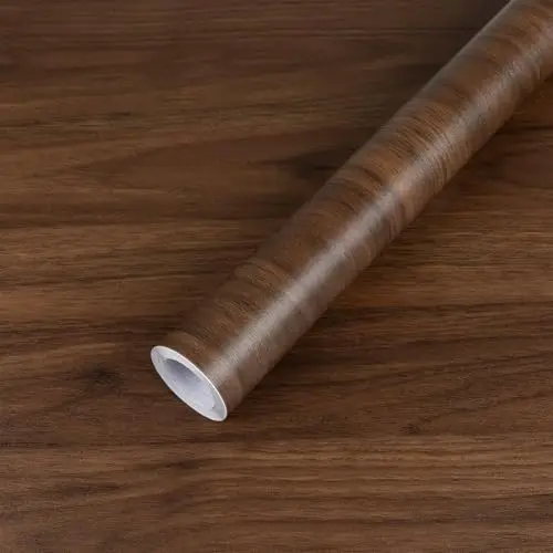 Abyssaly Brown Contact Paper Wood Peel and Stick Wallaper - Self-Adhesive Removable for Countertop Cabinets Waterproof Vinly Wrap - Walnut Wood Grain Wall Sticker Kitchen Home Decoration 17.7" x 118"