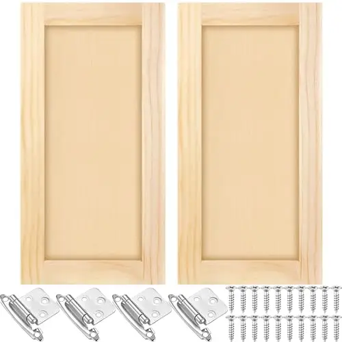Cinnvoice 2 Pcs 12'' W x 24'' H Unfinished Pine Kitchen Cabinet Door Replacement with 4 Pcs Cabinet Hinges Wood Shaker Door Front Replacement for Kitchen, Bathroom, Vanity