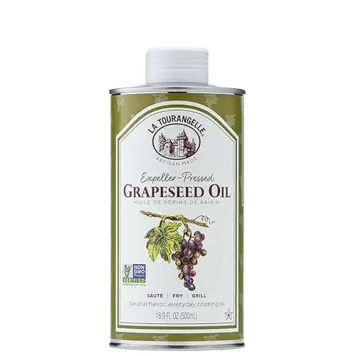 La Tourangelle, Expeller-Pressed Grapeseed Oil, High Heat Neutral Cooking Oil, Cast Iron Seasoning, Also Great for Skin, Hair, and DIY Beauty Recipes, 16.9 fl oz