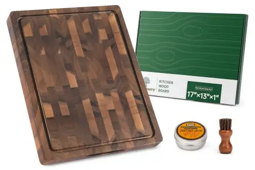 THETCHRY Walnut Wood Cutting Boards for Kitchen, End Grain Chopping Board Double Sided, Large Cutting Board with Handle, Charcuterie Butcher Block for Meal Prep & Serving with Gift Box, 17"×13"×1"