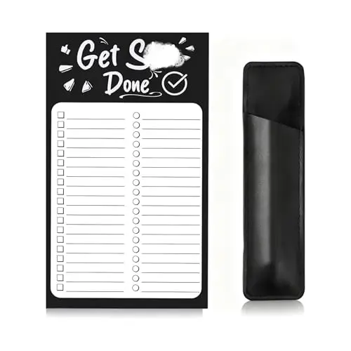 Gallasys Magnetic Note Pad for Fridge with Leather Pen Holder - Refrigerator Organizer, Kitchen Memo Board & Grocery List Pad with Included Pen Sleeve,for Shopping Lists,To Do List & Reminders
