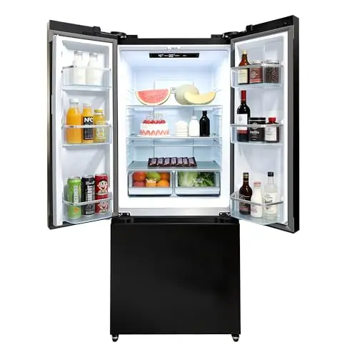 Iceblue 17.7 Cu.Ft. French Door Refrigerators, 30" Full Size Refrigerator, Beverage Refrigerator with Bottom Freezer, Frost Free Beverage Fridge - Black Stainless Steel
