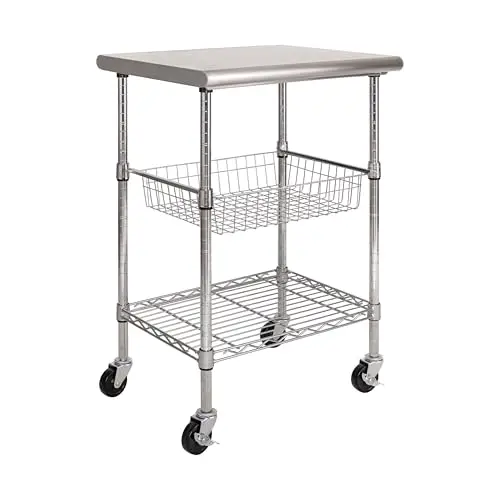 Seville Classics Commercial Work Table Island Utility Cart Prep Station, for Restaurant, Kitchen, Warehouse, Garage, Hotel, Home, Stainless-Steel Top NSF, 24" W x 20" D