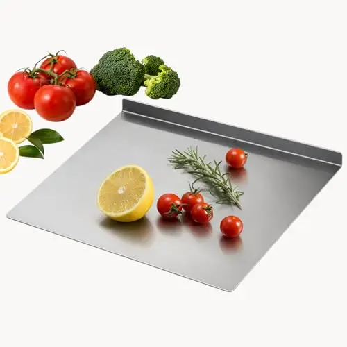 304 Stainless Steel Cutting Board with Counter Lip,Metal Pastry Board for Kitchen Countertop, Dishwasher Safe Prep Tray for Meat, Vegetables, Bread and Dough,(16x11.8Inch) 