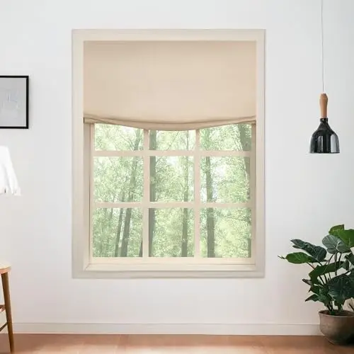 Neutral Curtains Belgian Flax Cordless Roman Shades Roman Window Shades, Custom Linen Room Darkening Blinds, Blackout Window Shades for Home Living Room Doors, 1 Piece, Relaxed