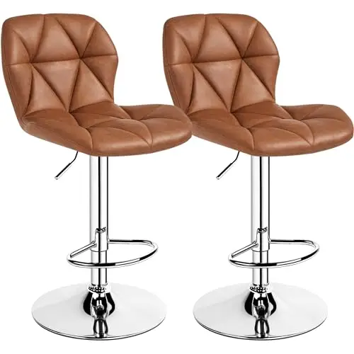 Yaheetech Barstools Set of 2, Modern Kitchen Island Stools with Backrest, PU Leather Adjustable Counter Stools for Kitchen Counter Bar, Retro Brown