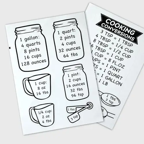 Kitchen Conversion Chart Wall Decor, Metric Measurement Conversion for Cooking, Baking, Fridge Decor, Gallon Quart Pint Cup Ounce Tbsp Tsp Conversion Chart Sticker (11.4x8.3 in)