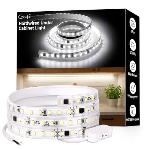 cambk 36inch Hardwired Under Cabinet Lighting for Kitchen, 6000K White Wired Undercounter Waterproof Led Strip Lights, Luces para Cocina Bajo Gabinete Under Shelf Lights