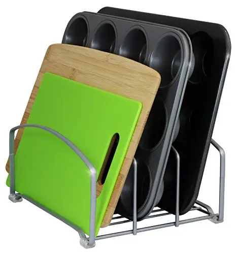 Deco Brothers Cookware Organizer Rack for Kitchen Cabinet, 3 Slot Holder, Silver