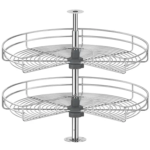 JOWBOOW 28" Corner Cabinet Lazy Susan Turntable, 270° Adjustable Height Chrome Replacement Shelves for Kitchen Corner Cabinet