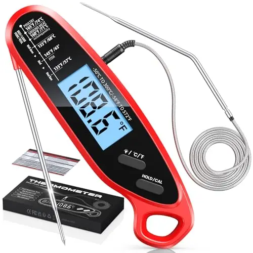 Vuwwey Instant Read Meat Thermometer Digital with Dual Probe, Food Thermometer for Cooking & Grilling, Large Backlit & Calibration, for Kitchen/Oven/Grill/Smoker/BBQ/Candy/Oil Fry, Gifts for Men & Dad