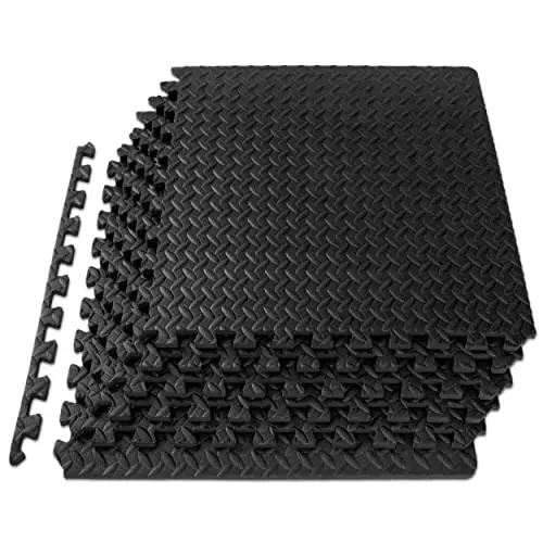 ProsourceFit Exercise Puzzle Mat ½-inch, EVA Interlocking Foam Floor Tiles for Home Gym, Workout Equipment, Kids Play Areas, Black, 24 SQ FT - 6 Tiles