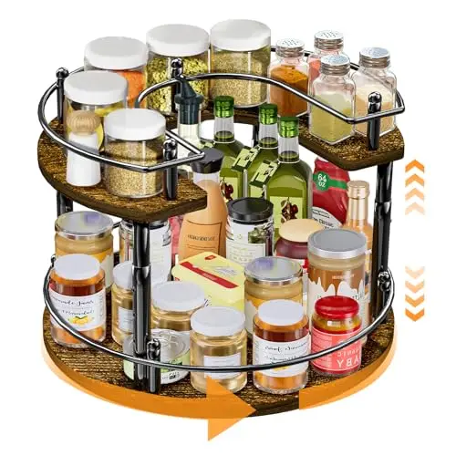 SYNAMENO 2 Tier Lazy Susan Organizer Turntable for Cabinet U-Shape Spinning Makeup Organizer 11.8" Rotating Spice Rack Height Adjustable, Pantry, Kitchen Countertop, Party, Bedroom