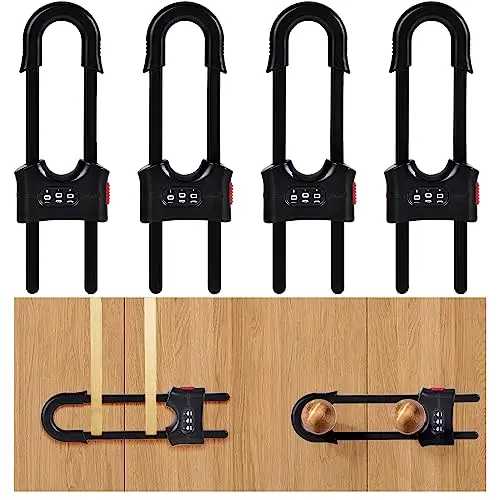 4 Packs U-Shaped Sliding Cabinet Locks, Baby Proofing Cabinets with Adjustable Child Safety Lock, Childproof Latches for Knobs, Handles on Kitchen Doors and Home Drawers Closet - Black